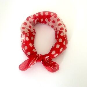 Vintage Silk Polka Dot Neck Scarf Fall Red White Maximalist Purse Tie Accessory